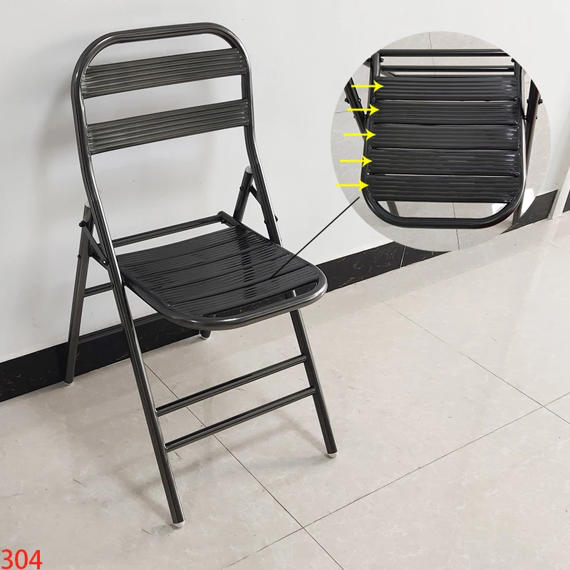 Модерен домакински стол за хранене от неръждаема стомана, Преносими ежедневни уличен стол с облегалка, компютърен стол, сгъваема мебели за хотел