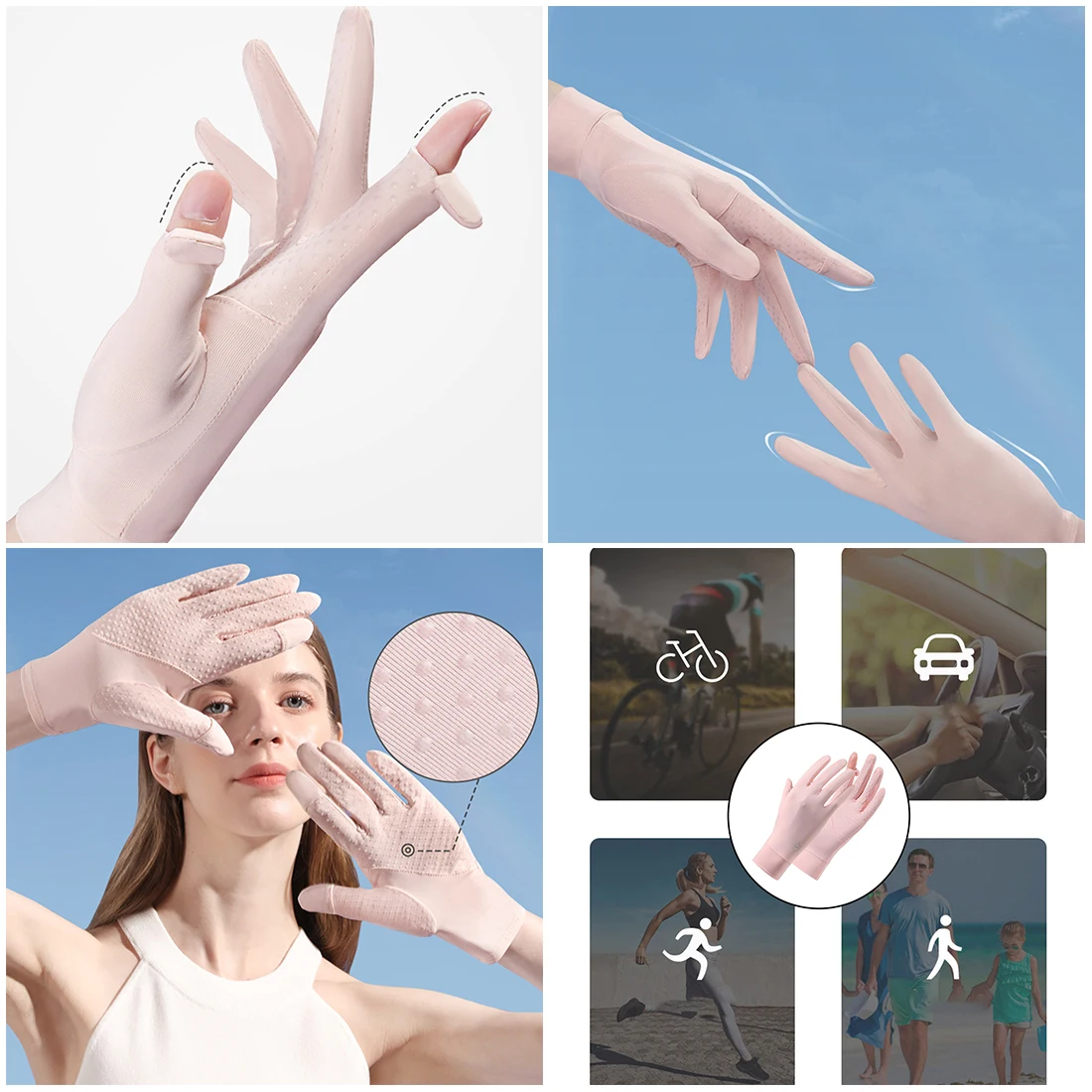 Летни леки, дишащи слънчеви ръкавици за шофиране, Нова технологичная материя, устойчива на плъзгане от ултравиолетови лъчи за колоездене на открито