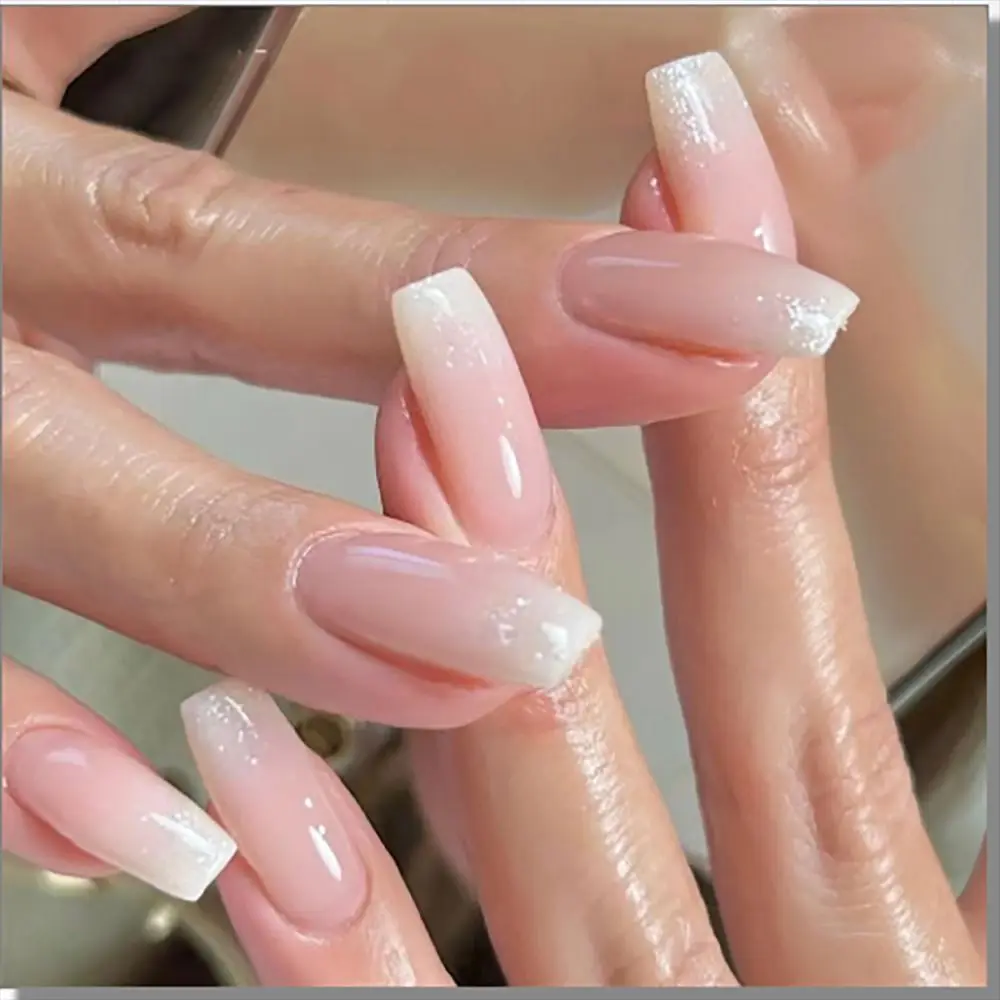 24шт Гол розов блестящ френски фалшиви нокти с пълно покритие, прес-форма за нокти, подвижни модерен маникюр с кристали