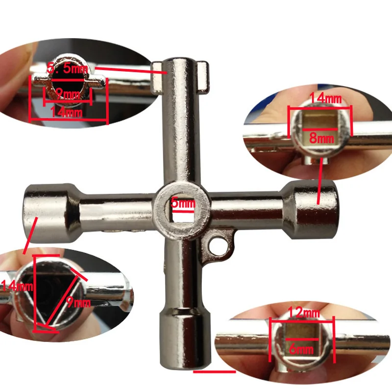 Висококачествен многофункционален ключ-ключ четири в едно вътрешен триъгълни напречен електрическият шкаф за управление, защитен врата клапан с дълга глава