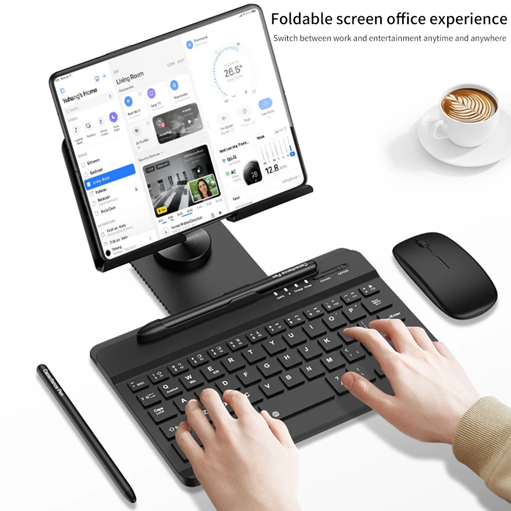 Безжична клавиатура и мишка за Samsung Galaxy Z Fold 4 3 2 Tab iPad, таблет, съвместим с Bluetooth, въртяща се сгъваема поставка