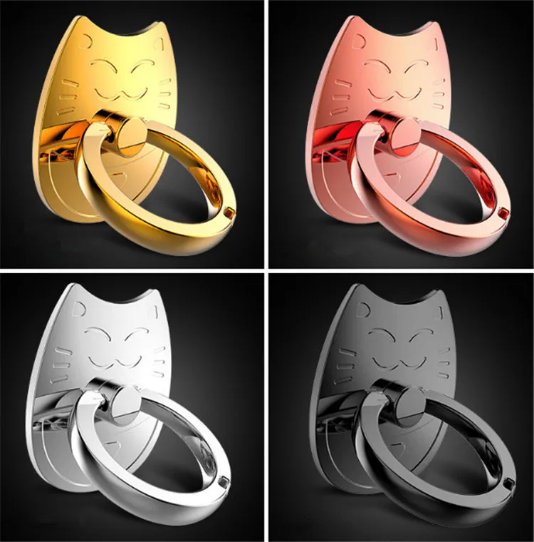 Нов дизайн, универсален метален държач за кол пръстени с анимационни щастлив котка, поставка за телефон, държач за пръстени на палеца, държач за маси Celular за iPhone