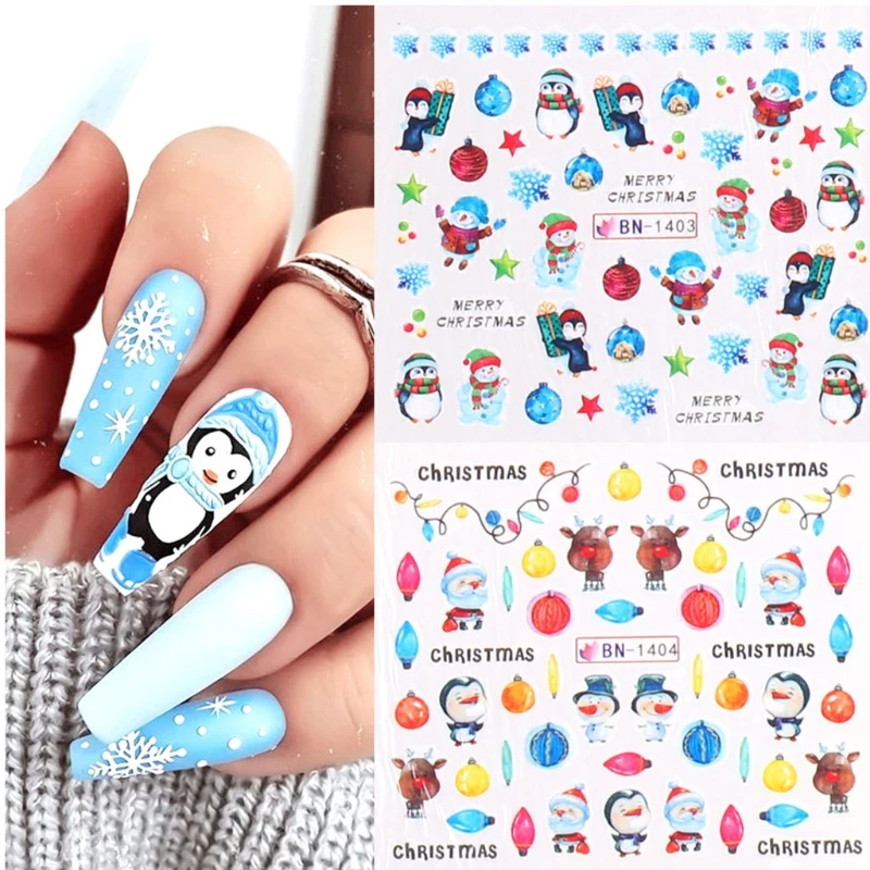 Коледни стикери за нокти, 3D Стикери за нокти, зимни етикети за дизайн на ноктите, за жени и момичета, E1YD