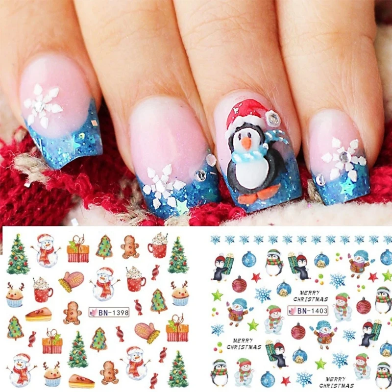 Коледни стикери за нокти, 3D Стикери за нокти, зимни етикети за дизайн на ноктите, за жени и момичета, E1YD