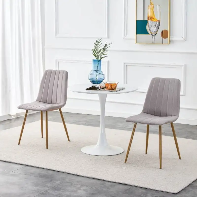Комплект от 4 стола за трапезария и кухня в съвременен стил, с мека тапицерия.Офис столове с мек лен и метално стъбло цвят дърво.