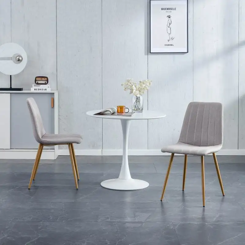 Комплект от 4 стола за трапезария и кухня в съвременен стил, с мека тапицерия.Офис столове с мек лен и метално стъбло цвят дърво.