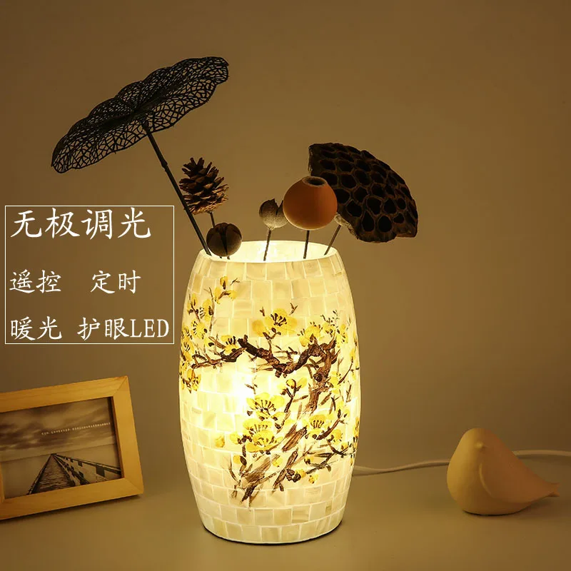 Креативна стъклена настолна лампа, цвете споразумение под формата на миди, нощна лампа за спални, сънливи топло настолна лампа за сватбената стая
