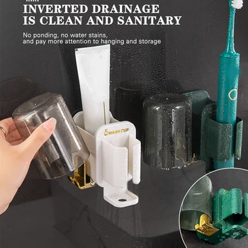 Стенен набор от титулярите за четка за зъби, водоустойчив стойка за съхранение на паста за зъби, лесна инсталация, органайзер за четка за зъби JS22