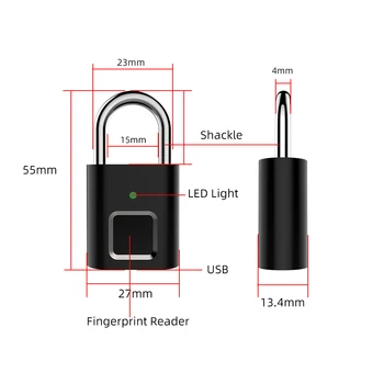 Мини, Смарт Биометрични врати катинари с отпечатък от палеца на Акумулаторна батерия система за заключване на вратите с пръстов отпечатък Smart-окачени заключване USB без ключ за Бързо освобождаване