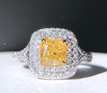 1.01 ct Жълти диаманти от 18-каратово злато, сватба сватбени женски халки за жени, пръстен с малки диаманти TX