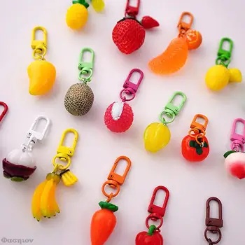 Акрилни мини-ключодържател с имитация на Плодове, сладка моркови, Ягоди, банани, ключодържател, Чанта, окачен ключодържател за жени, Халки за Момичета