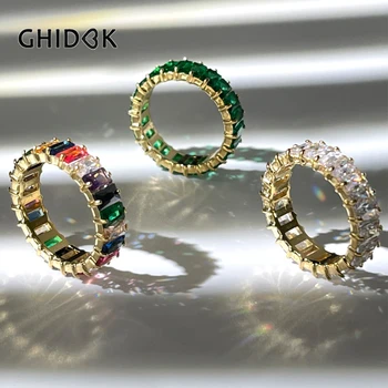 Ghidbk, 3 цвята, луксозно 18-каратово злато пръстен с PVD покритие под формата на франзела, Cz, циркон, пръстени от неръждаема стомана, не тускнеющее вечността пръстен