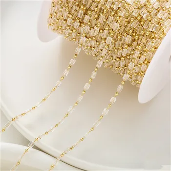 Квадратна тръба, покрита със злато 14 К, кристален светкавица, циркониеви кръгли мъниста, верижка от ръчно изработени гривна 