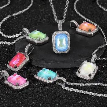Мъжки флуоресцентное Колие с окачване от скъпоценни Камъни цвят Мока, Прозрачен камък, Дамски колиета с окачване в стил хип-хоп, подарък за Него/Нея