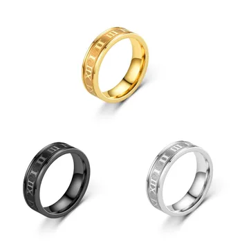 6 мм мъжки пръстени от неръждаема стомана с римски цифри, Стилна проста годеж, годишнина от сватба, Класически мъжки пръстен
