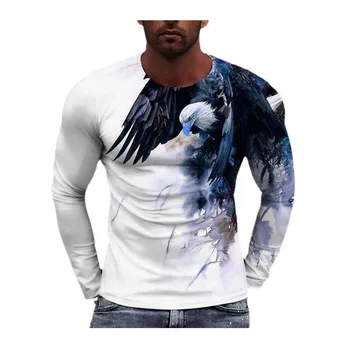 Мъжки ежедневни тениски с изображение на Орел, ръчно рисувани, градинска дрехи с дълъг ръкав, 3D принт на животни, хип-хоп мъжки блузи, тениски, плюс Размера на 6XL