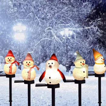 Водоустойчив Коледни светлини Външна led Слънчева градинска лампа за тревата Дядо Коледа, Снежен човек, Куче, пейзаж, лампа, декор, земя, светлина Навидад