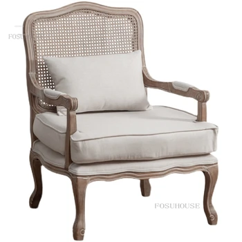 Столове за хол от американския ратан, дизайнерски мебели за всекидневна, домашна текстилен стол с облегалка, облегалка за отдих на открито в двора