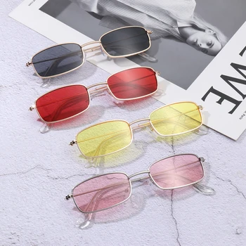 Реколта правоъгълни слънчеви очила, малки, овални, дамски слънчеви очила с класически прозрачни лещи, метални слънчеви очила, мъжки и дамски очила с UV400