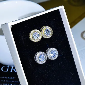 Класически кръгли обеци с имитация на диамант Mosan D-цвят, тегло 2 карата с пълна диамантена опаковка и осем сърца и карта осмица
