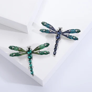 Персонални брошка във формата на синьо-зелени водни кончета от женски сплав с кристали Моден аксесоар