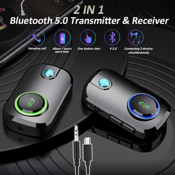 2 В 1 Bluetooth 5.0 Аудио Предавател, Приемник, Високоговорител MP3 Плеър, 3.5 мм Жак Aux Безжичен Адаптер За Телевизор, КОМПЮТЪР Кола FM-Адаптер