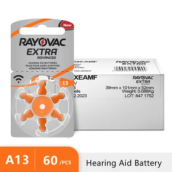 60 x Цинк батерията на слуховия апарат Air Rayovac Extra High Performance, 13 батерии за слухов апарат A13 PR48, безплатна доставка!!