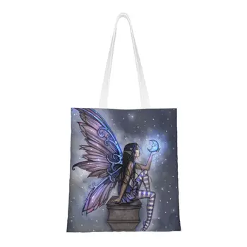 Little Blue Moon Фея Fantasy Art By Molly Harrison, дамски холщовая чанта-тоут, преносими чанти за пазаруване в магазини за хранителни стоки
