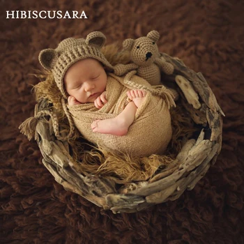 Подпори за фотосесия на новородено, аксесоари, шапка с мечка + кукла, 2 бр. компл., детска играчка, Bebe, за момчета и момичета, капор ръчно изработени