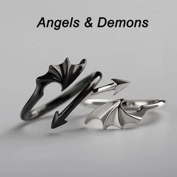 Креативни модни очарователни пръстени с Ангел-демон за жени, мъжки пръстен за отношение, което е регулирано Открывающееся пръстен с крила на Ангел, реколтата, бижута за партита в стил пънк