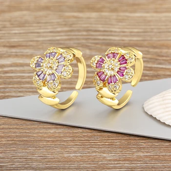 AIBEF Скъпа форма на цвете, 6 цвята, луксозни задейства регулируеми пръстени, мед, цирконий, вечерни бижута, дамски модни подаръци