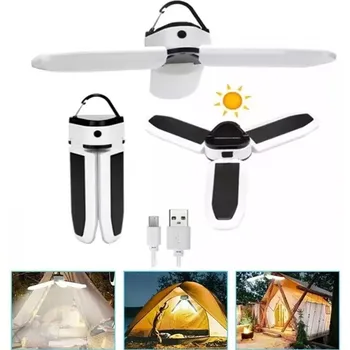 USB Акумулаторна батерия led слънчев лампа за къмпинг, преносими сгъваеми 5-защитен авариен лека нощ, градинска лампа за палатка, барбекю, риболов, разходки