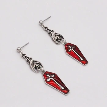 Готически червени обеци-карамфил с кръст под формата на прилепи и пеперуди Rock Babes Y2k Earrings