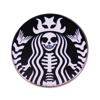 Starrrrbucks брошка с виртуален скелет мъртва русалка, кафе череп, иконата на смърт без кофеин, украса за Хелоуин
