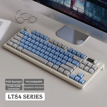 LT84 Допълнително кабелен (Type-C)/ Bluetooth + 2.4 G + Жичен Трехрежимная Механична клавиатура с гореща замяна RGB Подсветка