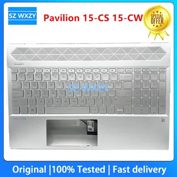 НОВОСТ за лаптоп HP Pavilion 15-CS 15-CW TPN-Q208 C Капак, Клавиатура Поставка за ръце с подсветка L24752-001 Сребро 100% тествана Бърза доставка