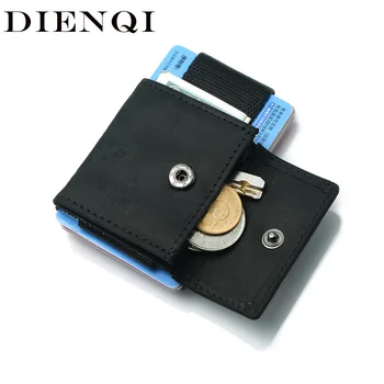 DIENQI, държач за кредитни карти от естествена кожа, мъжки тънък мини държач за банкови карти, бизнес кратък портфейл За карти, изчистен държач за карти