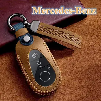 Кожен Калъф за Ключове от Кола Crazy Horse, за да Benz 2021 C/S Class W223 W206 S350L S400L S450L S500L Защитен Ключодържател