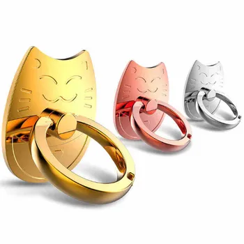 Нов дизайн, универсален метален държач за кол пръстени с анимационни щастлив котка, поставка за телефон, държач за пръстени на палеца, държач за маси Celular за iPhone