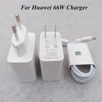 За Huawei P50 P40 P30 Pro Зарядно устройство 66 W ЕС/САЩ Адаптер SuperCharge 6A USB Type C Кабел За Huawei Капитан 40 30 Pro Nova 9 8 Magic 3