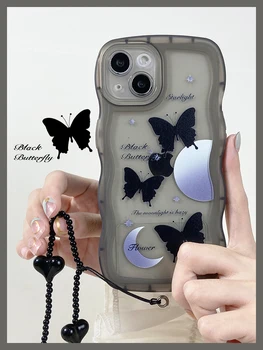 Прозрачен черен Калъф за телефон с пеперуда За samsung galaxy а a53 A52 в а23 A32 A13 A14 A12 A11 A50 A30S A32 A51 A03 A03S Мек Калъф