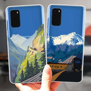 Естетическо изкуство на ръчно рисувани планински пейзажи калъф за Samsung Galaxy S22 S21 S20 FE S23 Plus NOTE 20 Ултра силиконов калъф