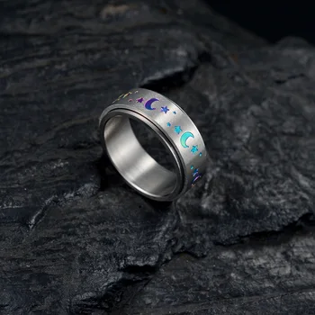 8 мм, модерен цветен пръстен със звезда и Луна, въртящо Женски пръстен, бижута за облекчаване на натиска, които безпокойство и Аксесоари за ръце