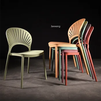 Скандинавски стол за хранене, Кухненски мебели, модерен минималистичен пластмасов стол с удебелени облегалка, вътрешни ресторант за възрастни, на улицата столове