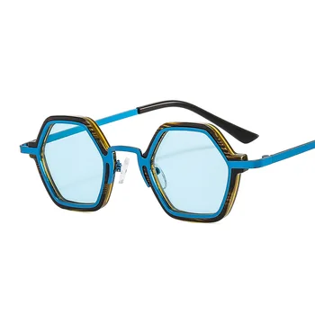 Ретро Полигональные квадратни Слънчеви очила, Дамска мода, прозрачни очила с океанскими лещи, мъжки тенденция на слънчеви очила в стил пънк с шестоъгълни рамки, сенки UV400 Oculus