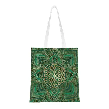Чанта за пазаруване с участието на цветето на Живота в Лотосе на сакралната геометрия, холщовая чанта-тоут, чанта за духовна медитация, Мандала
