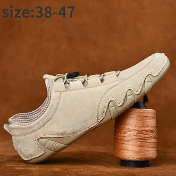 Мъжки обувки от естествена кожа, новост 2022 г., дишаща мъжки ежедневни обувки, кожени обувки с мека подметка, мъжка мода обувки, обувки за шофиране