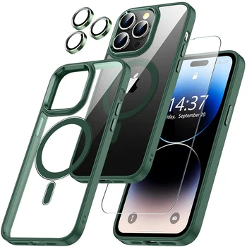 Зелен Защитен калъф за обектива на камерата Magsafe Mag Safe Безжична зареждане на iPhone 14 Plus 13 Pro Max 12 11 Аксесоари за седалките