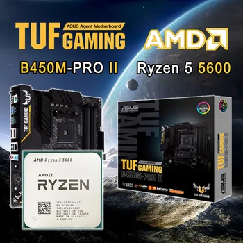Процесор AMD Ryzen 5 5600 R5 5600 + дънна платка ASUS TUF GAMING B450M PRO II е Подходяща за AMD B450 DDR4 с жак AM4, Всичко е ново, но без охладител