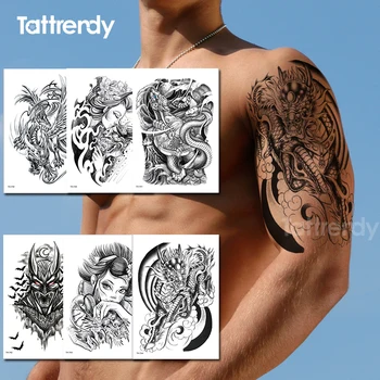 временни татуировки за мъже, татуировка на ръката, на рамото, на стикер, черен водоустойчив временни етикети, татуиране на тялото, лятна татуировка, секси